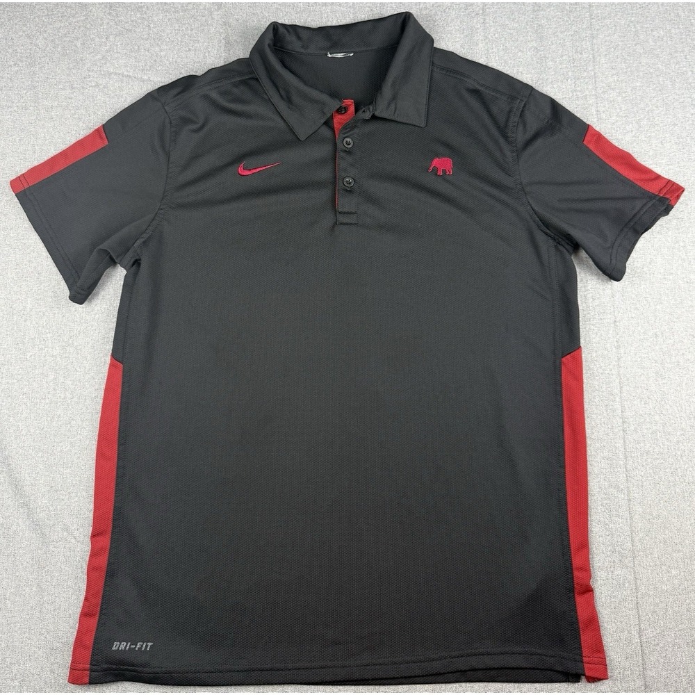 Nike Dri-FIT Alabama Elephant Polo Shirt Black Red Colorblock Men's M Golf